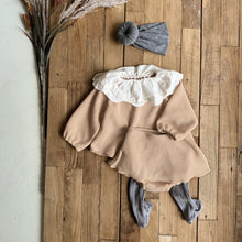 Load image into Gallery viewer, Y8385TG-Lace collar small ribbed long-sleeved top dress shorts set