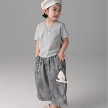 Load image into Gallery viewer, BB-2408PA-Japanese spring and summer plaid wide pants nine-point pants parent-child outfit