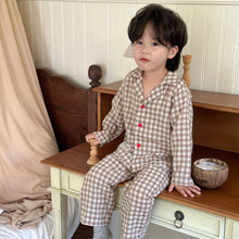 Load image into Gallery viewer, QJ240099JG-Autumn pure cotton plaid long-sleeved top + trousers home set