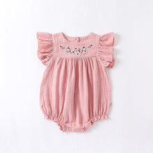Load image into Gallery viewer, D23110-Summer embroidery sweet and cute small flying sleeve baby crawling clothes
