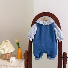 Load image into Gallery viewer, 2401605LS- Spring and Autumn Denim Overalls + Plaid Base Shirt Two-piece Set