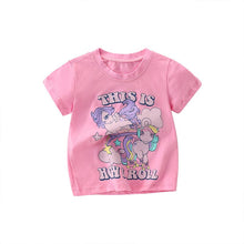 Load image into Gallery viewer, 8115SE-malwee summer European and American children's rainbow horse print round neck short-sleeved top