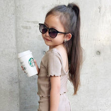 Load image into Gallery viewer, 274PCW- Spring and summer knitted elastic ruffled backless short-sleeved parent-child top