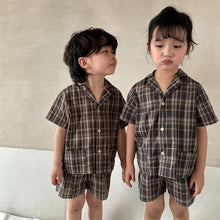 Load image into Gallery viewer, X81998TG-Summer plaid casual short-sleeved shirt + shorts two-piece set