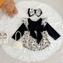 Load image into Gallery viewer, 233H16LS-Autumn floral big bow long-sleeved bodysuit + hairband