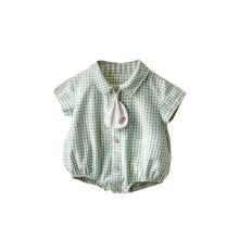 Load image into Gallery viewer, 2402670LS-Summer short-sleeved plaid button-down sweater