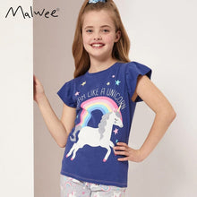Load image into Gallery viewer, 9283SE-Summer European and American children's rainbow horse casual print round neck short-sleeved top