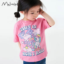 Load image into Gallery viewer, 8115SE-malwee summer European and American children's rainbow horse print round neck short-sleeved top