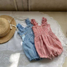 Load image into Gallery viewer, <Taiwan Pavilion> Y9419LS- Summer Plaid Lotus Leaf Sling Bodysuit