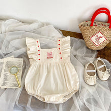Load image into Gallery viewer, k2716LS-Flying sleeves small heart rabbit embroidery square collar bodysuit
