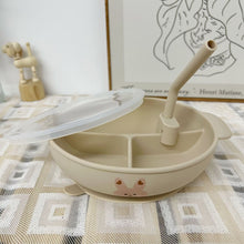 Load image into Gallery viewer, FS004AC-ins style cartoon bear multifunctional silicone plate & children's straw tableware with lid