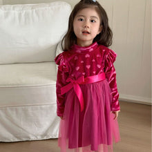 Load image into Gallery viewer, Y7238DS-Spring and Autumn Gold Velvet Mesh Love Dress