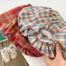 Load image into Gallery viewer, H10027TG-Summer Korean plaid suspender top for baby girls + flower bud shorts two-piece set