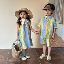 Load image into Gallery viewer, X85232DS-Summer pure cotton striped dress & shirt shorts set brother and sister outfit
