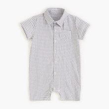 Load image into Gallery viewer, BRS1084LS-Summer Korean style lapel plaid short-sleeved shirt climbing suit