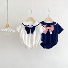 Load image into Gallery viewer, 103924LS- Summer college style lapel bow short-sleeved bodysuit