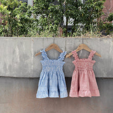 Load image into Gallery viewer, Y6407DS-Summer plaid lotus leaf suspender skirt