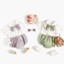 Load image into Gallery viewer, BRS1094LS-Summer Korean style college short-sleeved bow plaid bodysuit
