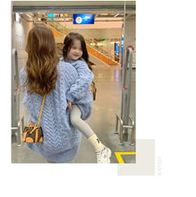 Load image into Gallery viewer, 121801PCW-Autumn and winter Korean version of twisted sky blue thick long sweater & leggings parent-child outfit