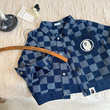 Load image into Gallery viewer, TC0982SE-Autumn cartoon checkerboard Japanese style denim jacket for boys and girls