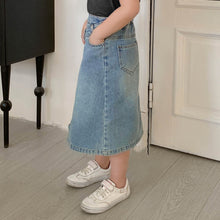 將圖片載入圖庫檢視器 299DS-夏日系女童牛仔裙不規則拼高腰韓版半身裙