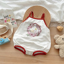 Load image into Gallery viewer, 23022171LS-Summer suspenders Chinese style printed bodysuit