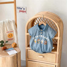 Load image into Gallery viewer, 2402382LS-Summer Bear Denim Short Sleeve Bodysuit
