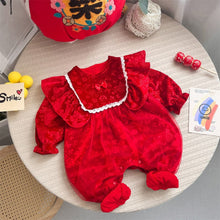 Load image into Gallery viewer, 2306630LS-Autumn and winter double-layer velvet red New Year's greetings dress