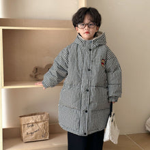 Load image into Gallery viewer, D90397SE- Winter boys and girls mid-length over-knee thickened hooded warm down plaid cotton coat