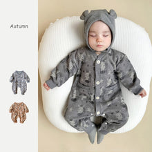 Load image into Gallery viewer, 2303307LS-Autumn cartoon baby zebra full print long romper