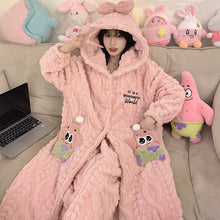 Load image into Gallery viewer, 2275JG-Autumn and winter coral fleece thick long nightgown + trousers home two-piece set