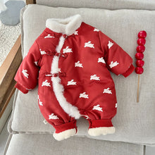 Load image into Gallery viewer, AL429LS-Slant collar plus velvet quilted super cute New Year's greetings dress