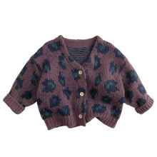 Load image into Gallery viewer, 23K42SE-Korean version of the mohair leopard sweater knitted v-neck casual jacket