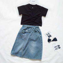 將圖片載入圖庫檢視器 299DS-夏日系女童牛仔裙不規則拼高腰韓版半身裙