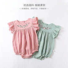 Load image into Gallery viewer, D23110-Summer embroidery sweet and cute small flying sleeve baby crawling clothes
