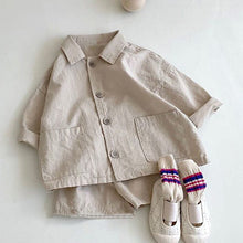 Load image into Gallery viewer, 25D628TG-Children's handsome lapel shirt shorts casual two-piece suit