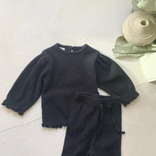 Load image into Gallery viewer, Y8346TG-Autumn little girl waffle long-sleeved top + wave curled bell-bottom pants two-piece set