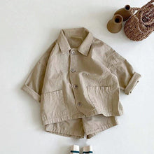 Load image into Gallery viewer, 25D628TG-Children's handsome lapel shirt shorts casual two-piece suit