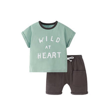 Load image into Gallery viewer, 9570TG-Spring and summer European and American children's English printed round neck short-sleeved top + elastic sweatpants two-piece set