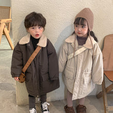 Load image into Gallery viewer, D91308SE-Autumn and winter lapel mid-length plus velvet thickened windbreaker jacket