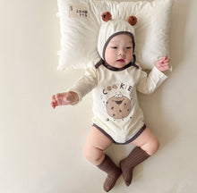 Load image into Gallery viewer, 71721LS-Autumn Korean version of the fun biscuit print bodysuit + hat