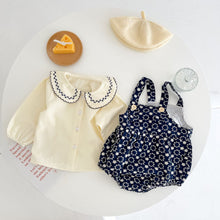 Load image into Gallery viewer, k3855TG- Korean cotton embroidered suspender top + suspender pants set