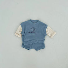 Load image into Gallery viewer, Y8382TG-Autumn waffle print bear fake two-piece top + casual shorts set