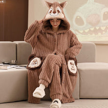 Load image into Gallery viewer, 2275JG-Autumn and winter coral fleece thick long nightgown + trousers home two-piece set