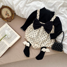 Load image into Gallery viewer, K2796LS-Autumn sweet polka dot bow strap bodysuit + solid color top set & wing tights