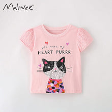 Load image into Gallery viewer, 81154SE-malwee summer European and American small and medium-sized children's cat print round neck shirt short-sleeved top