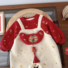 Load image into Gallery viewer, AL751LS-Winter baby embroidery fake two-piece plus velvet New Year's greetings crawling clothes