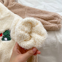 Load image into Gallery viewer, S23308LS-Autumn and winter Korean version of animal plus velvet warm hooded long-sleeved crawling clothes