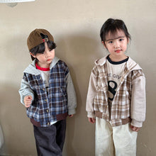 Load image into Gallery viewer, Q83065SE-Spring and Autumn Plaid Colorblock Sleeve Hooded Long Sleeve Top