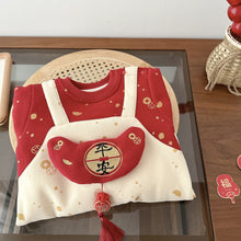 Load image into Gallery viewer, AL751LS-Winter baby embroidery fake two-piece plus velvet New Year's greetings crawling clothes